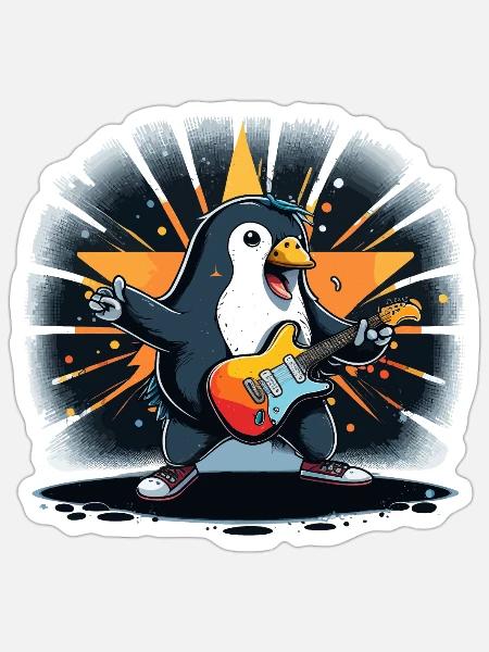 Der Pinguin-Festival-Rocker - Sticker Größe S (10 x 10 cm) - Mattweiß