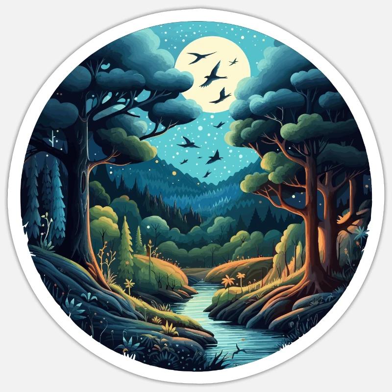 Forest at night - Sticker size S (10 x 10 cm) - white matte