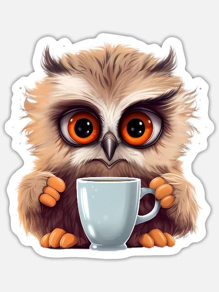 Niedliche Wachsame Eule | Nachtschwärmer Eule - Sticker Größe S (10 x 10 cm) - Mattweiß