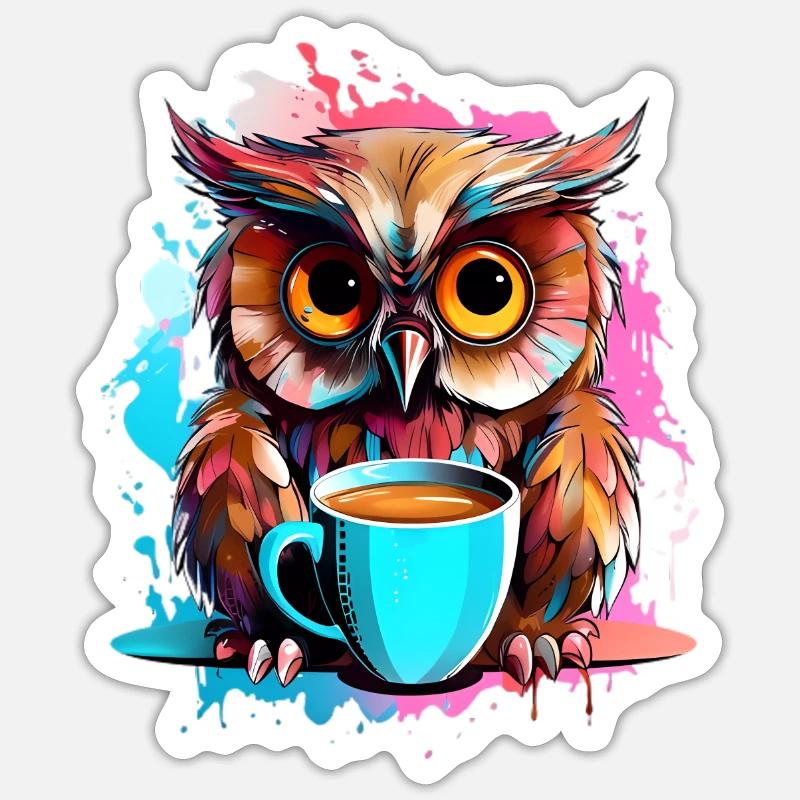 Niedliche Wachsame Eule | Nachtschwärmer Eule - Sticker Größe S (10 x 10 cm) - Mattweiß