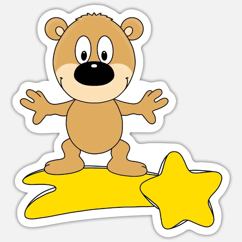 STERNSCHNUPPE - SURFER - TEDDY - BÄR - TEDDYBÄR - Sticker Größe S (10 x 10 cm) - Mattweiß