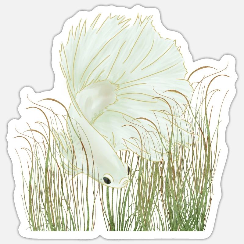 Betta Splendens Halfmoon White - Sticker size S (10 x 10 cm) - white matte