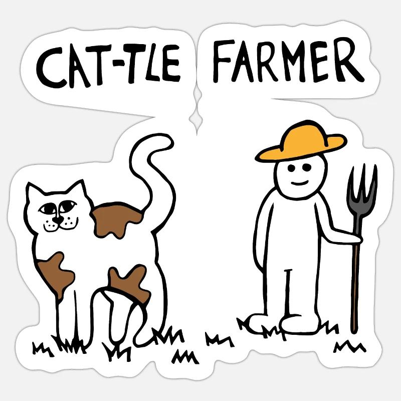 Rinder Katze Bauer - Sticker Größe S (10 x 10 cm) - Mattweiß