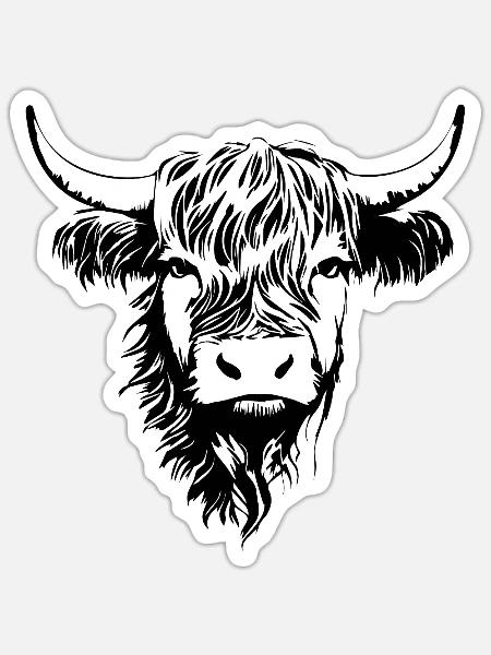 Schottische Highland Kuh - Sticker Größe S (10 x 10 cm) - Mattweiß