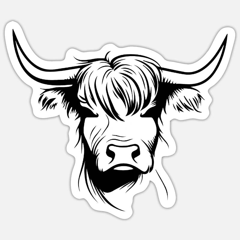 Vache écossaise des Highlands - Sticker taille S (10 x 10 cm) - blanc mat
