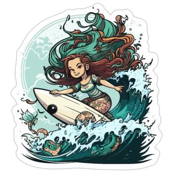 Surfing Siren - Sticker size S (10 x 10 cm) - white matte - Front