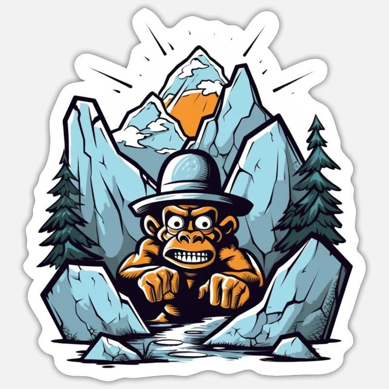 Abstract mountain gorilla with hat - Sticker size S (10 x 10 cm) - white matte