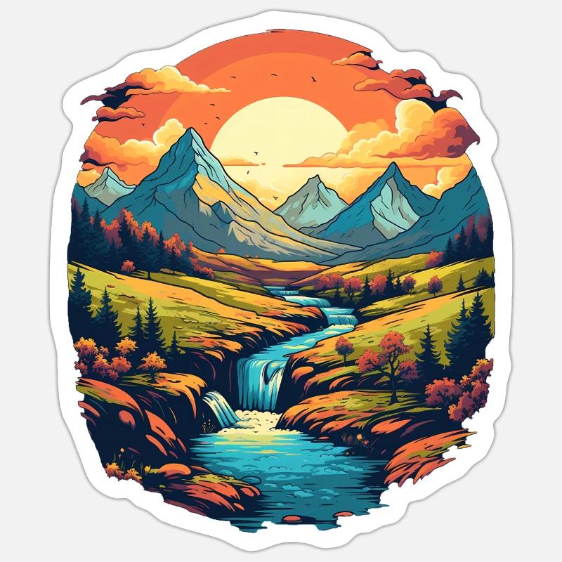 Landschaft - Sticker Größe S (10 x 10 cm) - Mattweiß