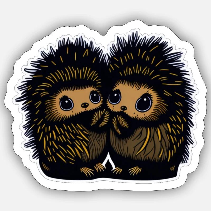 Two charming hedgehogs nuzzling each other Sticker size S (10 x 10 cm)