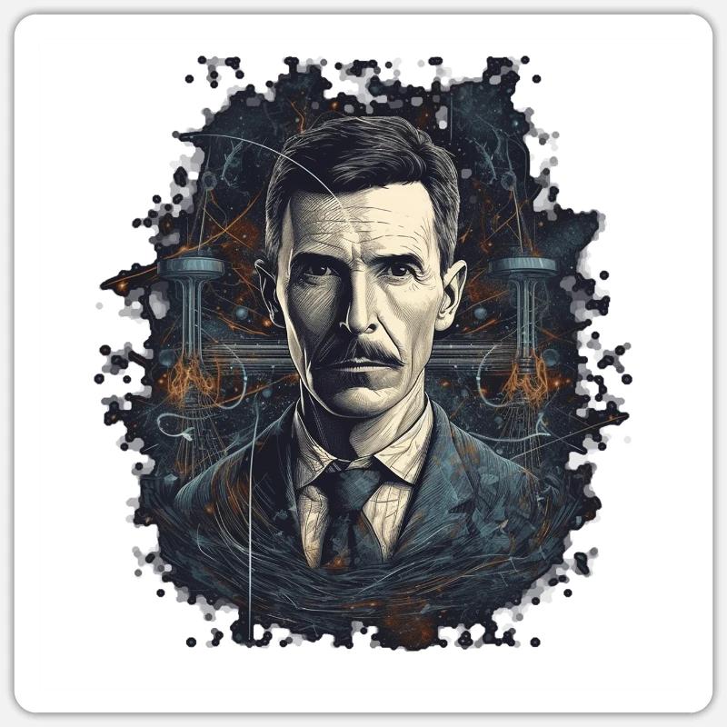 Electrifying genius: Nikola Tesla - Sticker size S (10 x 10 cm) - white matte