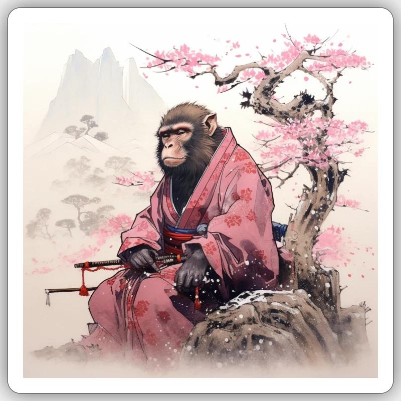 Japanese samurai monkey - Sticker size S (10 x 10 cm) - white matte