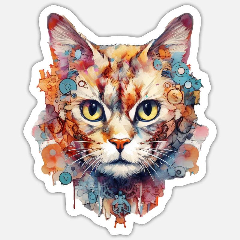 Chat - Sticker taille S (10 x 10 cm) - blanc mat