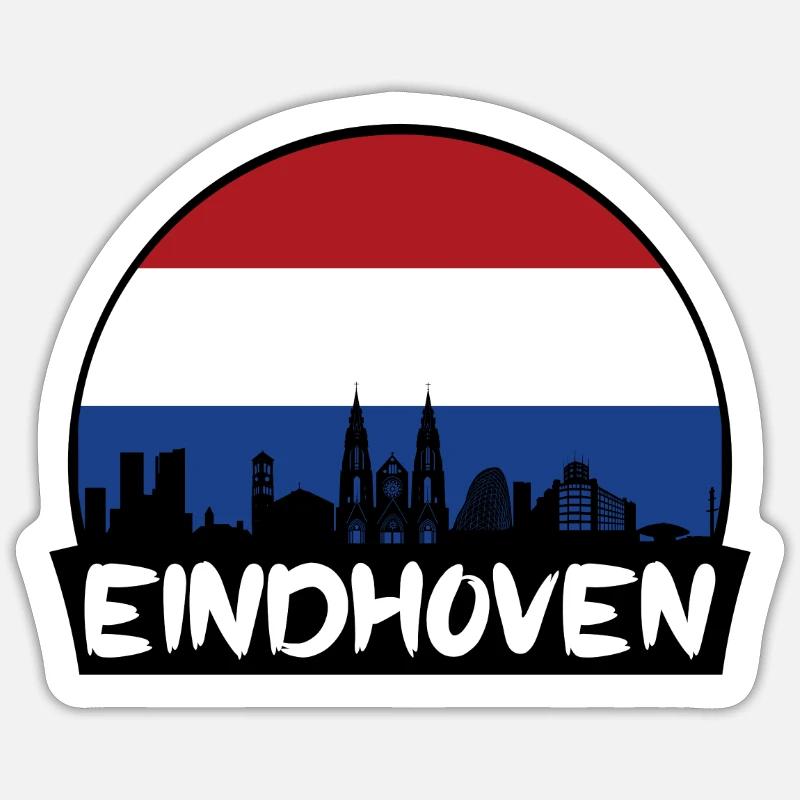 Eindhoven Pays-Bas Flag Skyline Silhouette - Sticker taille S (10 x 10 cm) - blanc mat