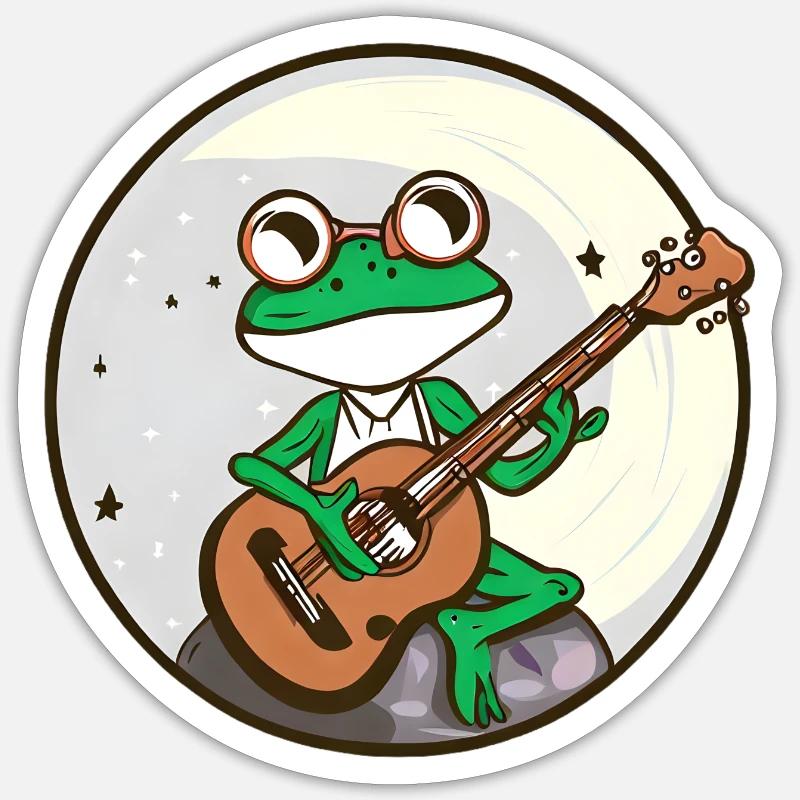 Moonlight frog with guitar - Sticker size S (10 x 10 cm) - white matte