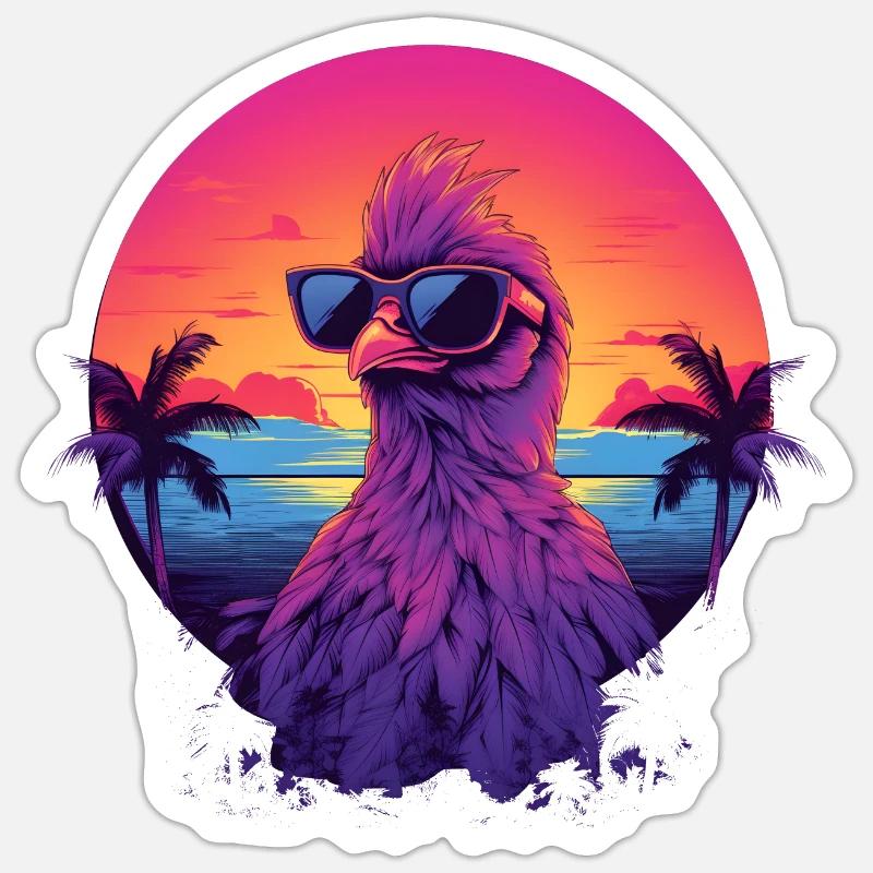 Synthwave Chicken Sunset Sticker size S (10 x 10 cm)
