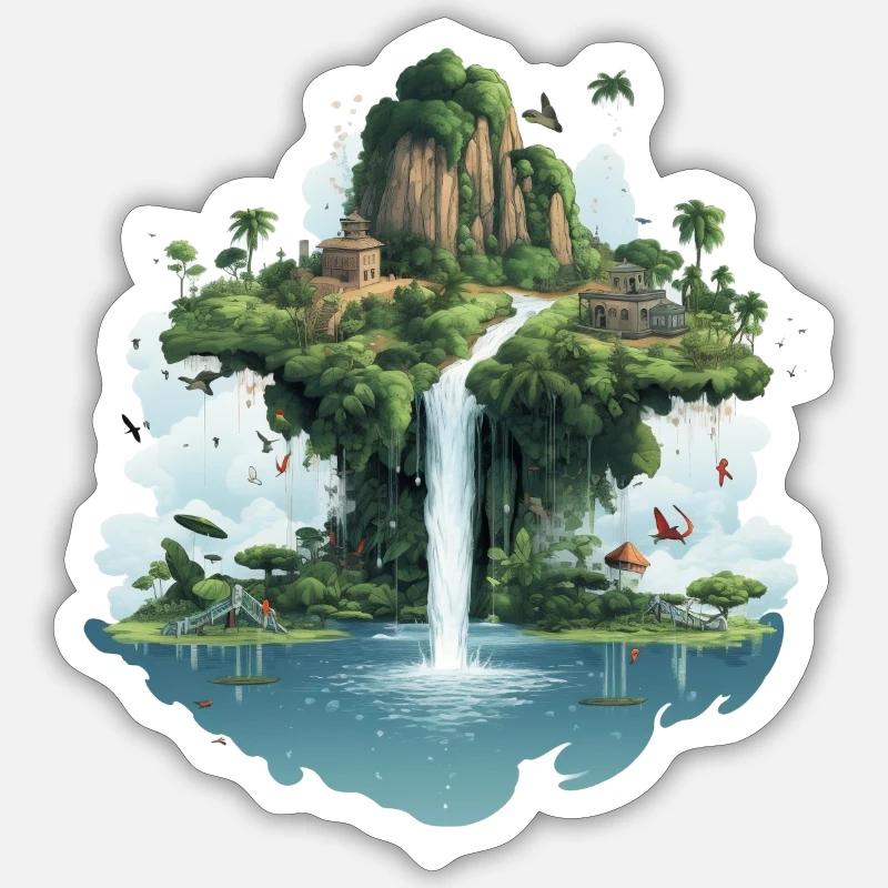 Landschaft mit Wasserfall Sticker Größe S (10 x 10 cm)