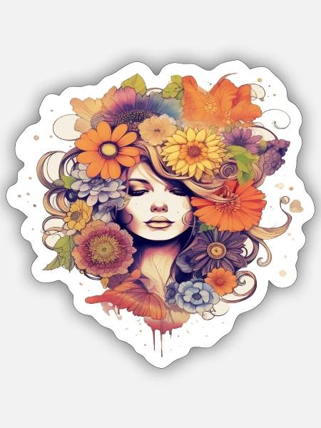 Flower Power Mädchen 5 - Sticker Größe S (10 x 10 cm) - Mattweiß