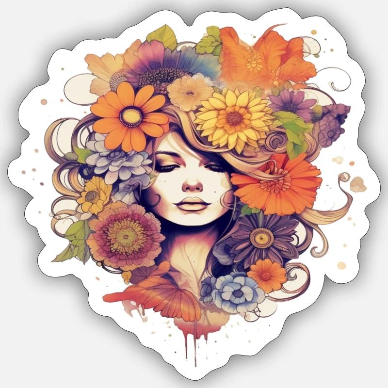 Flower Power Mädchen 5 - Sticker Größe S (10 x 10 cm) - Mattweiß