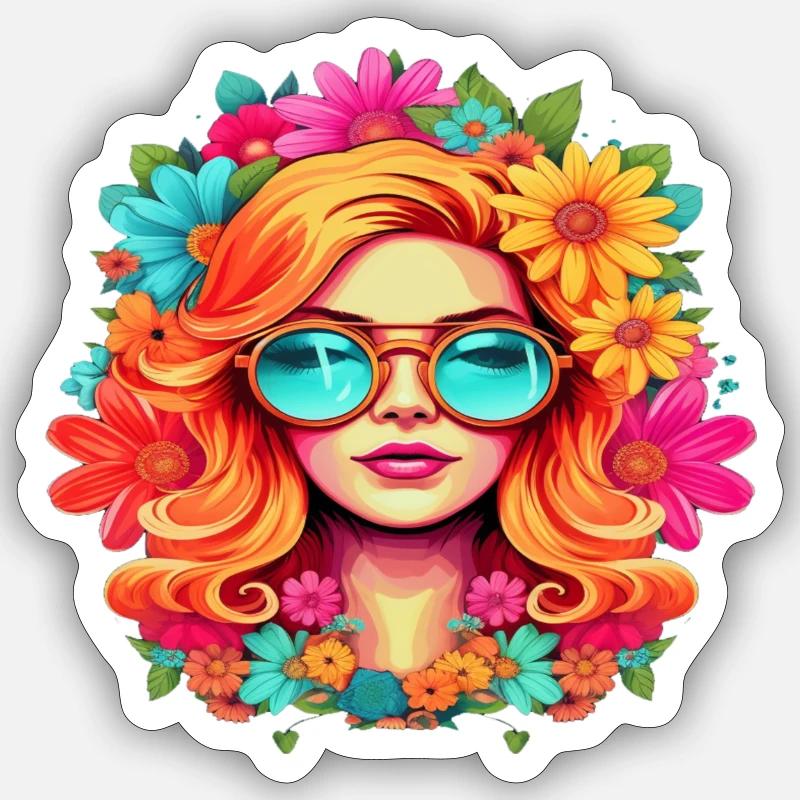 Flower Power Mädchen 6 Sticker Größe S (10 x 10 cm)