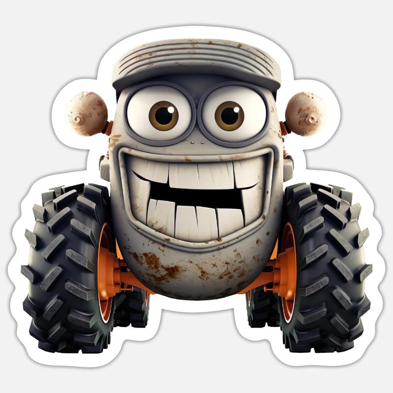 Tractor with funny face - Sticker size S (10 x 10 cm) - white matte