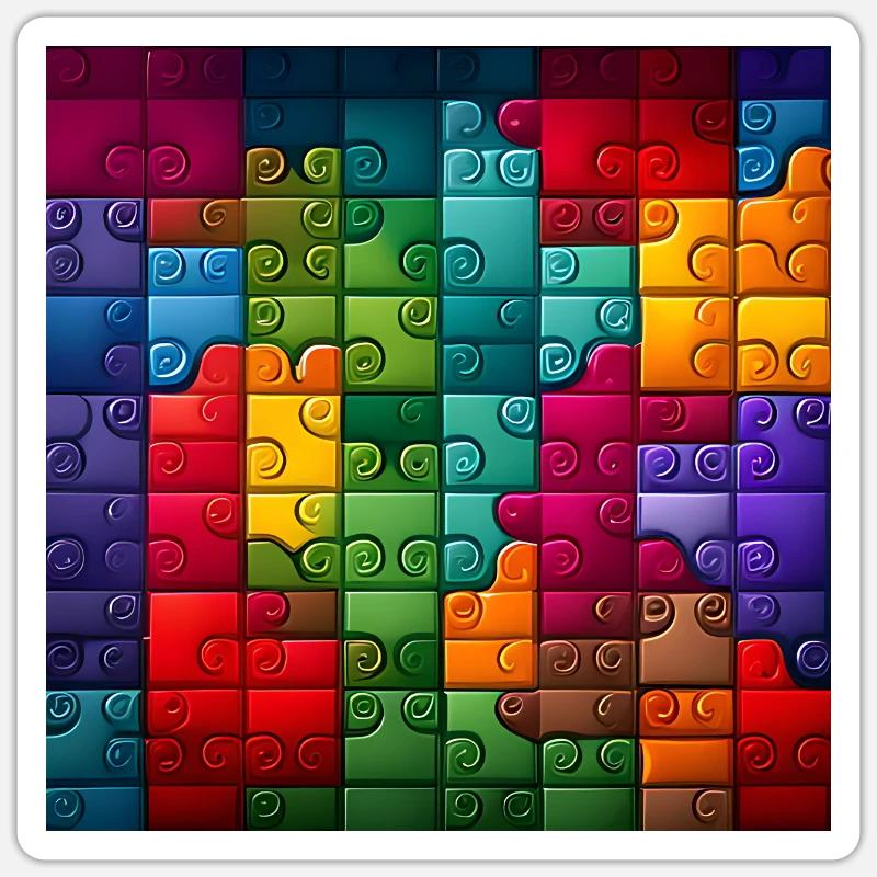 Buntes Regenbogen-Puzzle-Muster - Sticker Größe S (10 x 10 cm) - Mattweiß