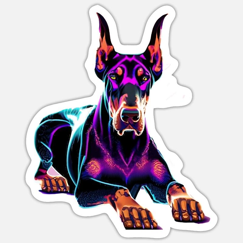 Dobermann Synthwave - Sticker Größe S (10 x 10 cm) - Mattweiß