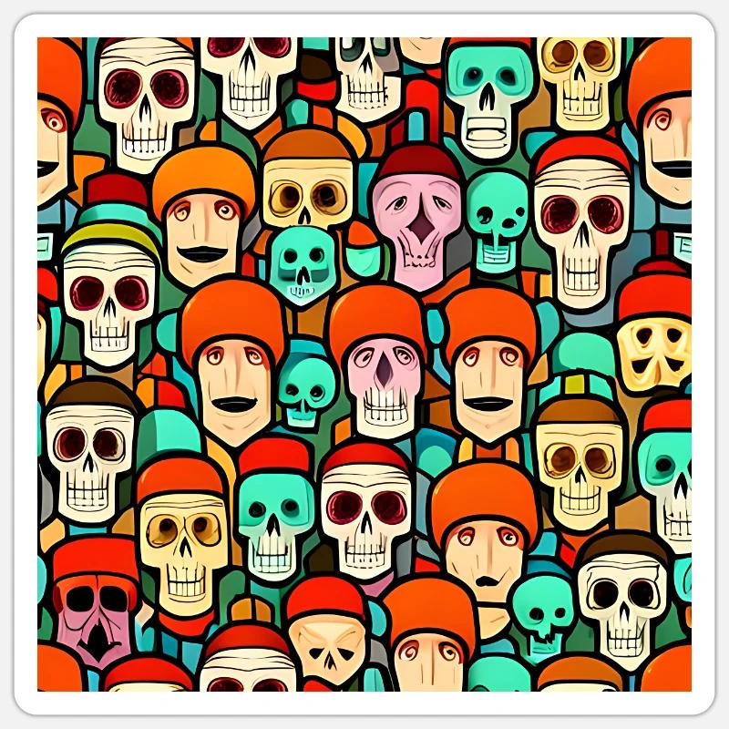 Bunte Totenköpfe patern Sticker Größe S (10 x 10 cm)