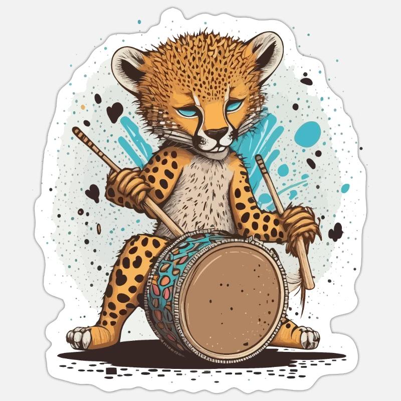 Guépard rythmique - Sticker taille S (10 x 10 cm) - blanc mat