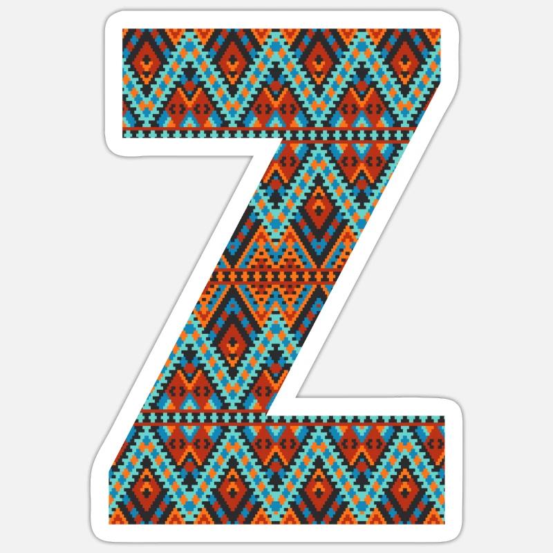 Buchstabe Z - Boho-Design, Buntes Monogramm - Sticker Größe S (10 x 10 cm) - Mattweiß