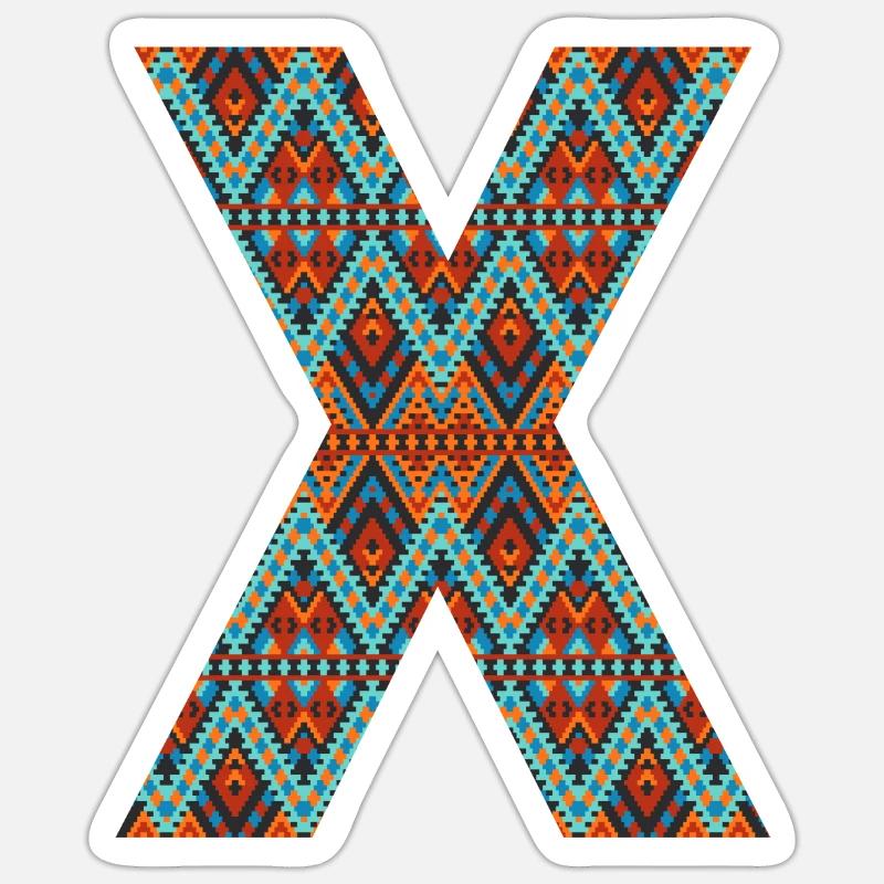 Buchstabe X- Boho-Design, buntes Monogramm - Sticker Größe S (10 x 10 cm) - Mattweiß