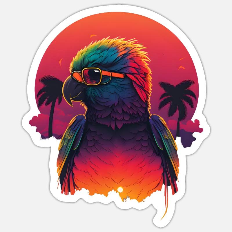 Synthwave Parrot Sunset Sticker size S (10 x 10 cm)
