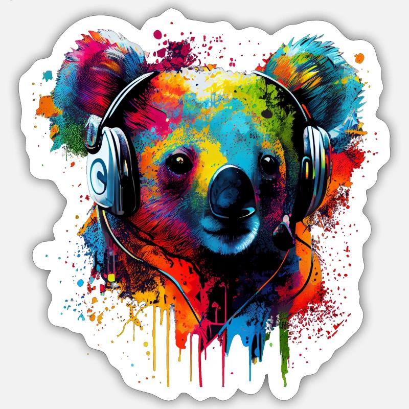 Koala ours avec écouteurs - Sticker taille S (10 x 10 cm) - blanc mat