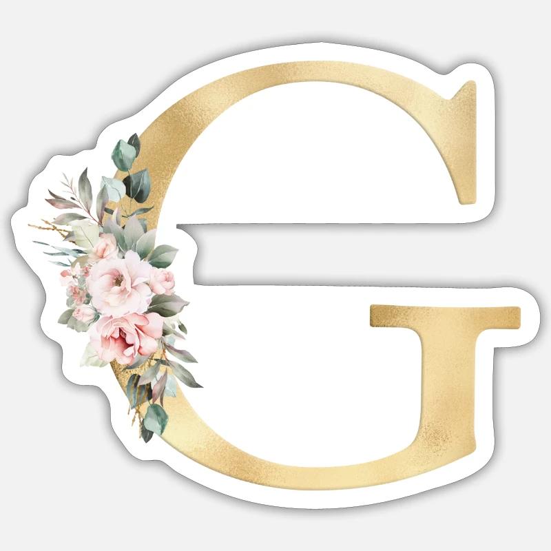 G Customizable Monogram Floral - Sticker size S (10 x 10 cm) - white matte