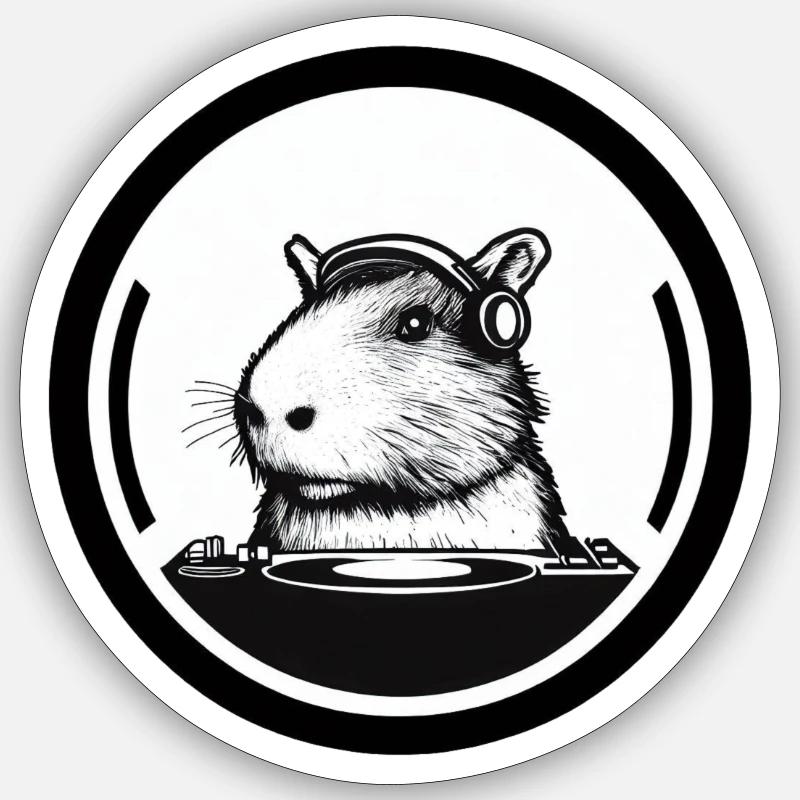 Dj Capybara - Sticker taille S (10 x 10 cm) - blanc mat