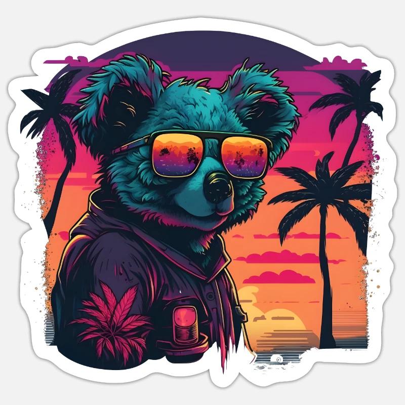 Synthwave Koala Sunset - Sticker size S (10 x 10 cm) - white matte