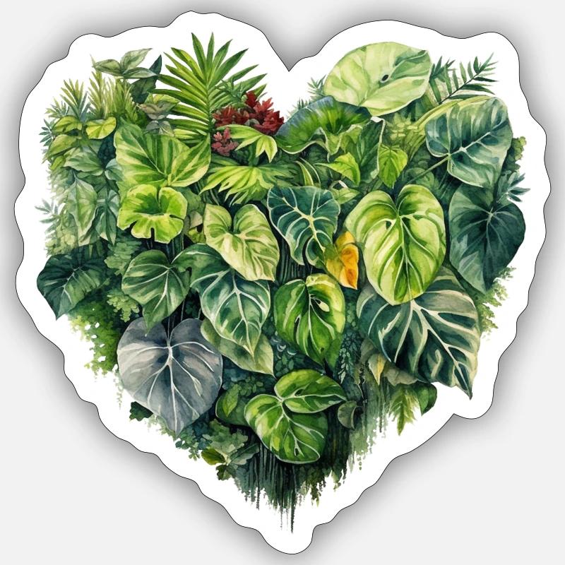 Forêt tropicale de Leaf Heart - Sticker taille S (10 x 10 cm) - blanc mat