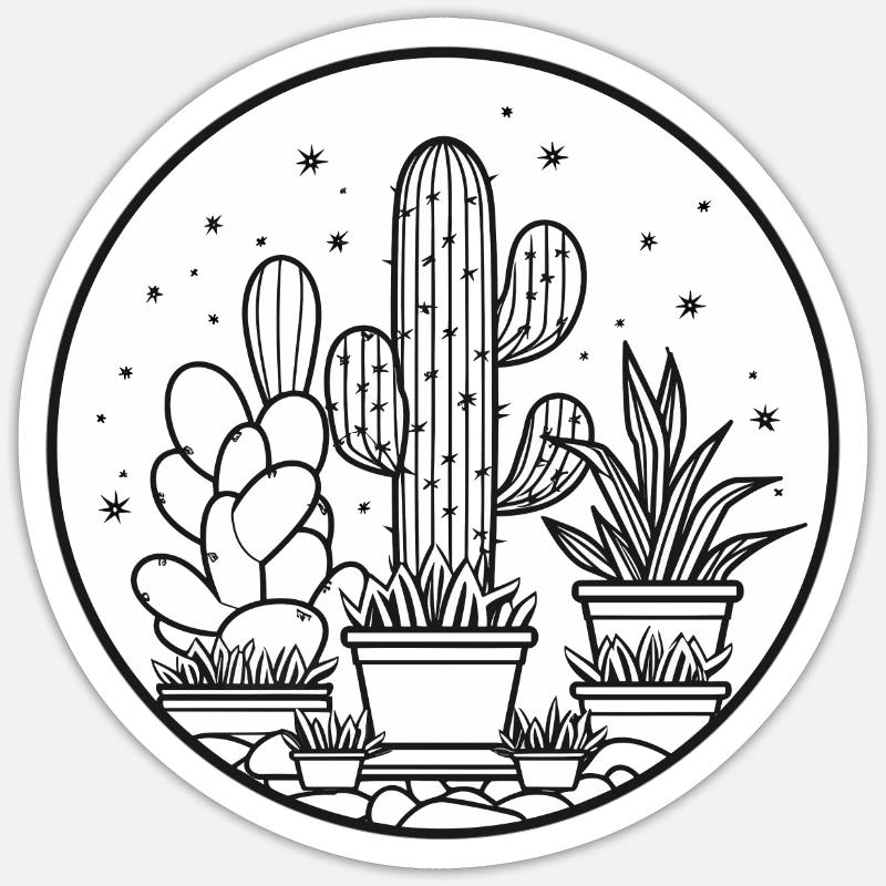 Dessin de cactus et succulentes - Sticker taille S (10 x 10 cm) - blanc mat