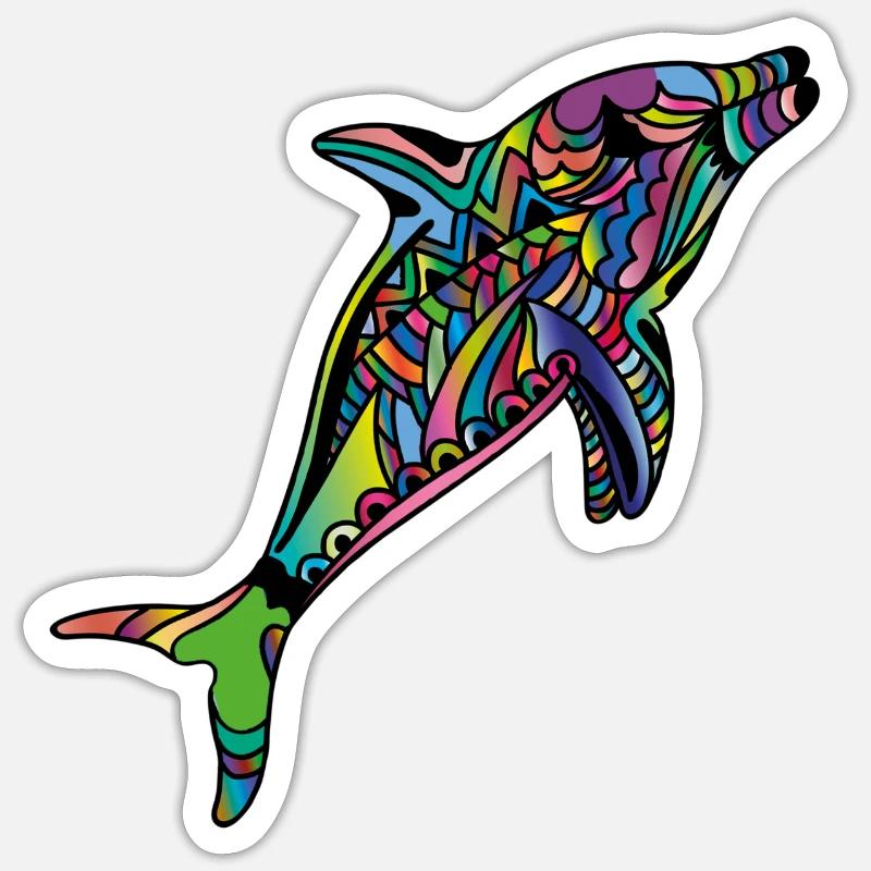 dauphin multicolore Sticker taille S (10 x 10 cm)