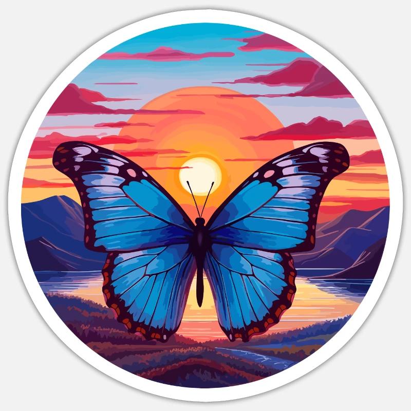 Morpho Papillon Bleu - Sticker taille S (10 x 10 cm) - blanc mat