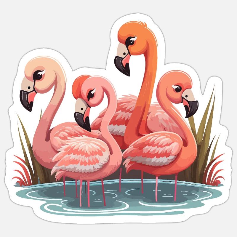 Flamingo Flock - Sticker size S (10 x 10 cm) - white matte