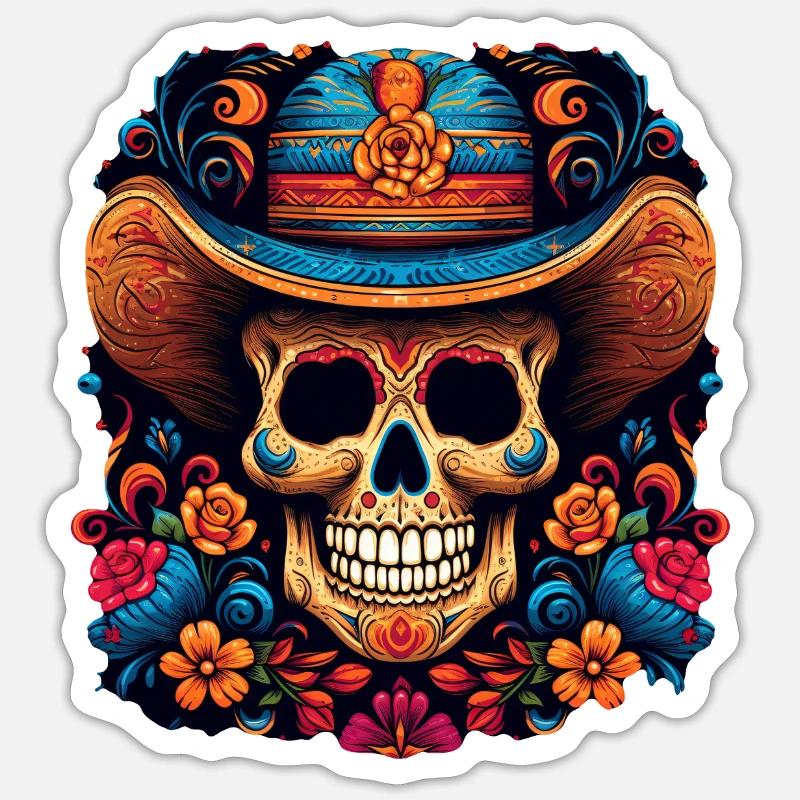 Cinco de Mayo Skull - Sticker size S (10 x 10 cm) - white matte