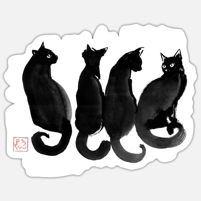 4 cats - Sticker taille S (10 x 10 cm) - blanc mat