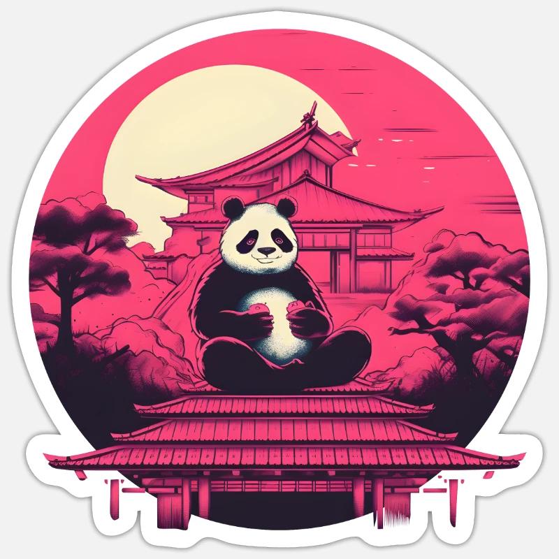 Synthwave mangeant Panda Japon Coucher de soleil Sticker taille S (10 x 10 cm)