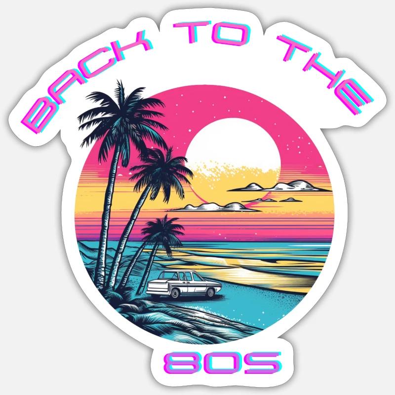 Retro Sunset Beach Design - Sticker size S (10 x 10 cm) - white matte