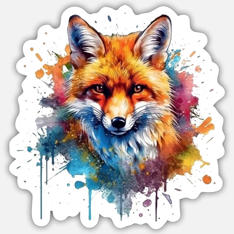 Fuchs Portrait in Farbexplosion Sticker Größe S (10 x 10 cm)