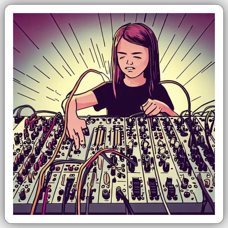 Synthesizer-Mädchen - Sticker Größe S (10 x 10 cm) - Mattweiß