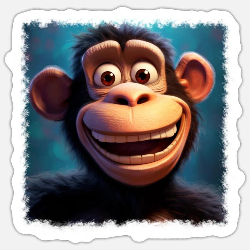 singe drôle - Sticker taille S (10 x 10 cm) - blanc mat