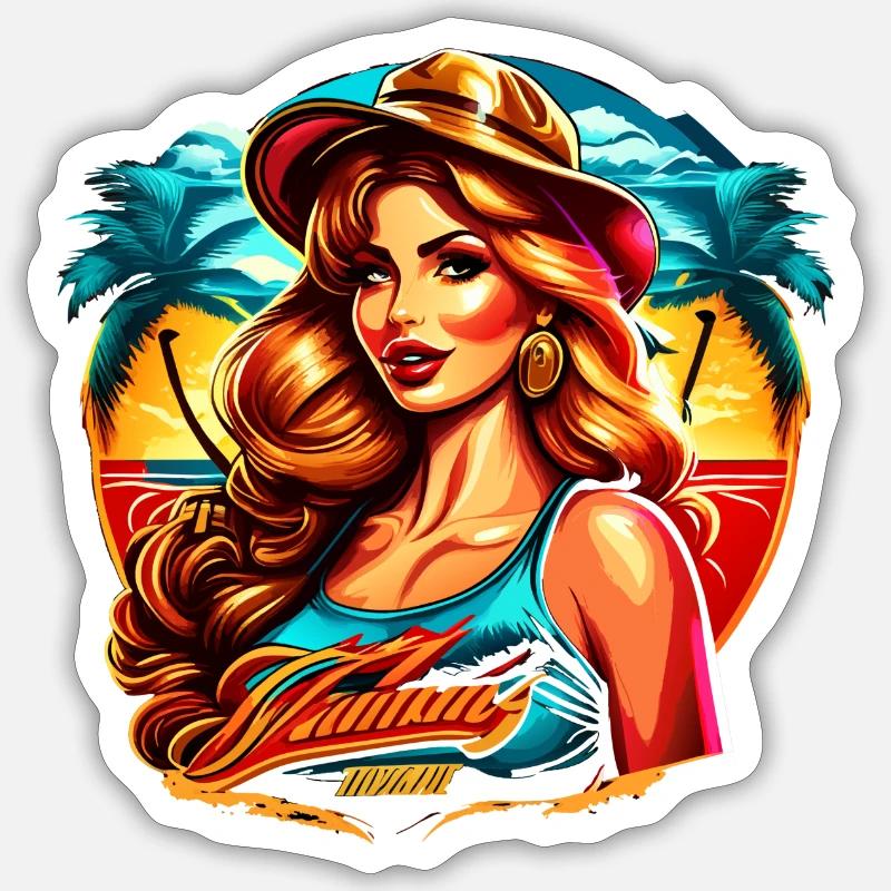 Fille de plage - Sticker taille S (10 x 10 cm) - blanc mat