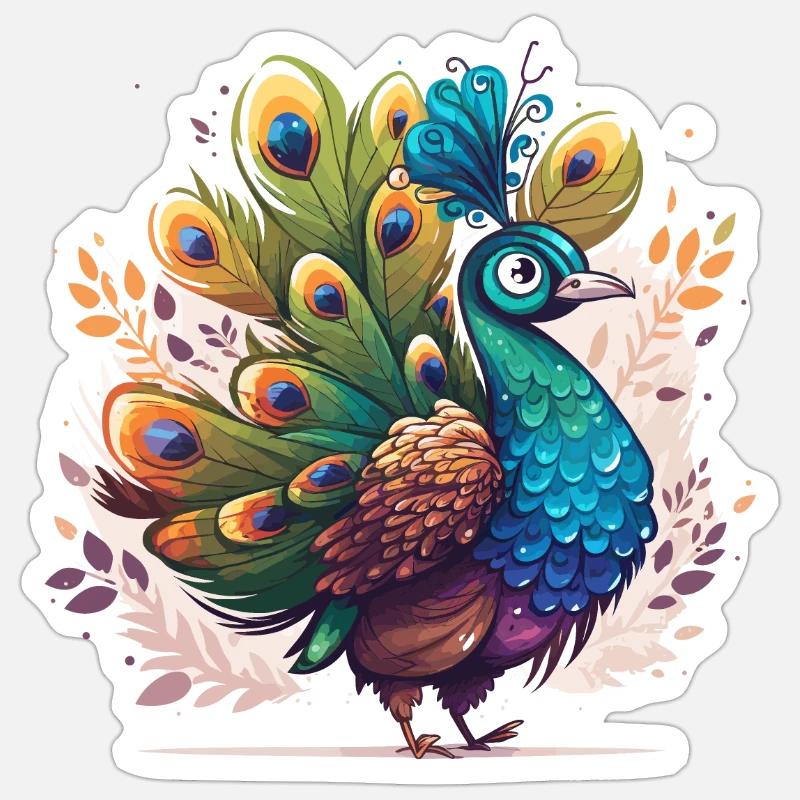Peacock in full display - Sticker size S (10 x 10 cm) - white matte