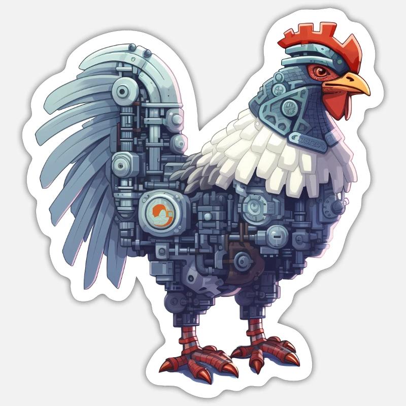 Poulet Cyborg - Sticker taille S (10 x 10 cm) - blanc mat